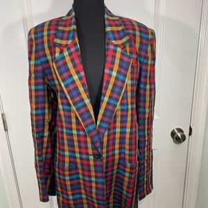 Vintage Valerie Steven’s Multicolor Checkered  Women’s Blazer Size 10